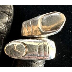 Avant Garde Modernist Sterling Silver Surrealist double Finger Ring 6-7